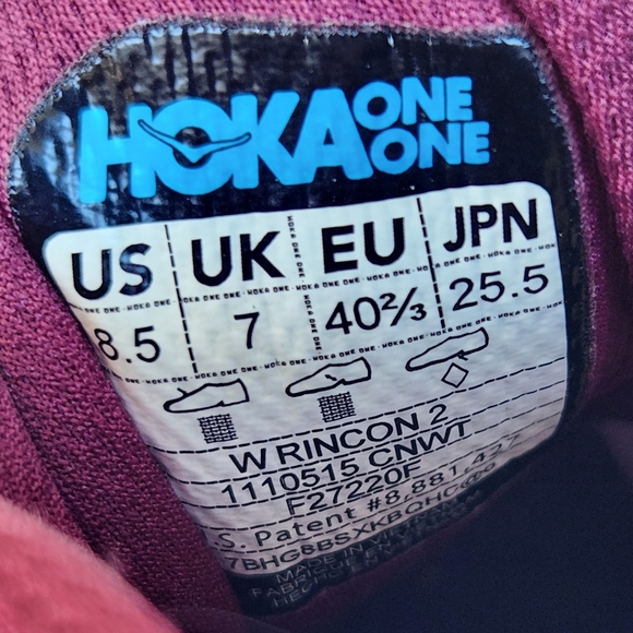 Hoka One One "Rincon 2" Athletic Running Shoe Maroon White | Women's Size 8.5 - Picture 10 of 13